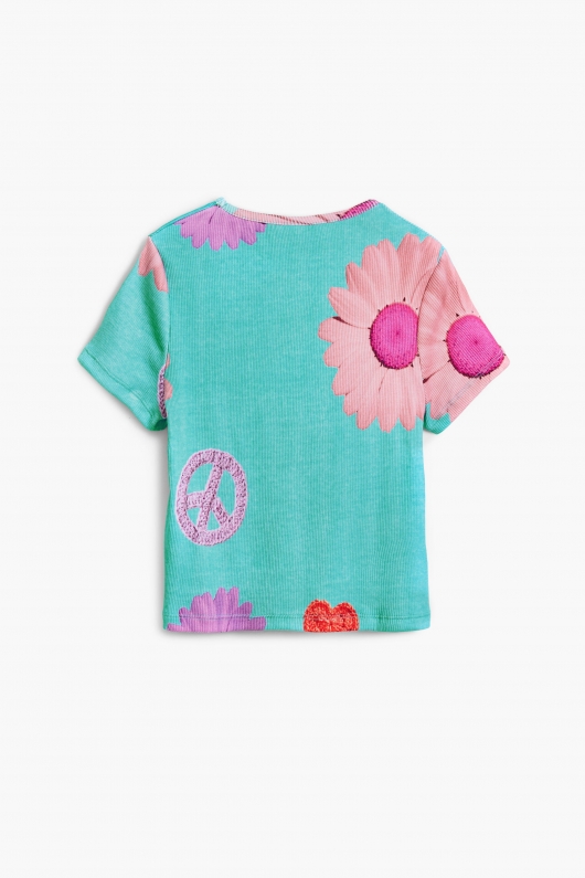 Tricou alb cu imprimeu floral multicolor