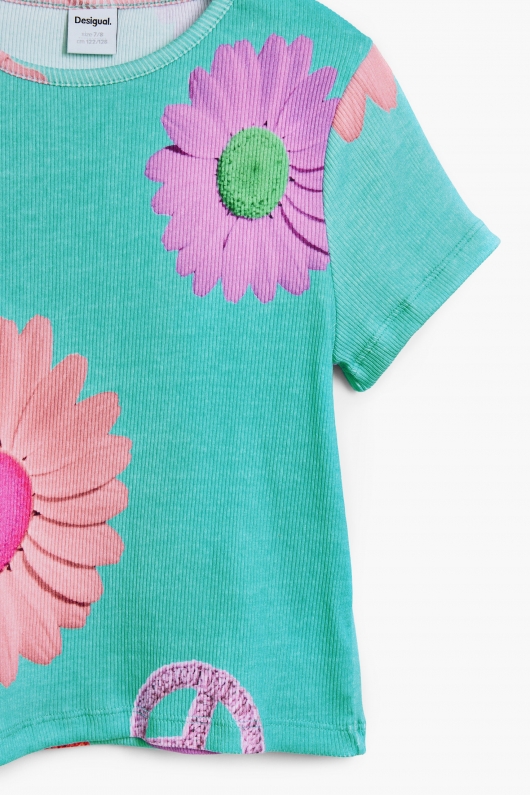 Tricou alb cu imprimeu floral multicolor
