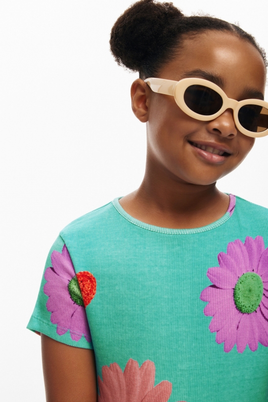 Tricou alb cu imprimeu floral multicolor