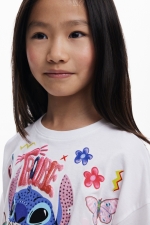 Tricou alb cropped cu imprimeu Stitch™