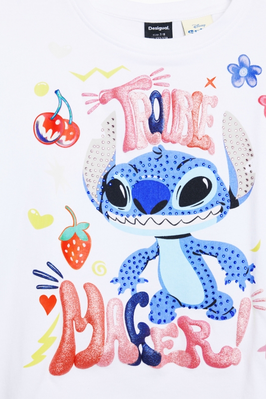 Tricou alb cropped cu imprimeu Stitch™