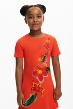 Rochie scurtă portocalie cu imprimeu floral