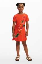 Rochie scurtă portocalie cu imprimeu floral