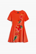 Rochie scurtă portocalie cu imprimeu floral