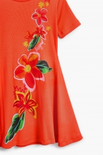 Rochie scurtă portocalie cu imprimeu floral