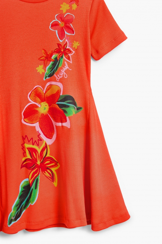 Rochie scurtă portocalie cu imprimeu floral