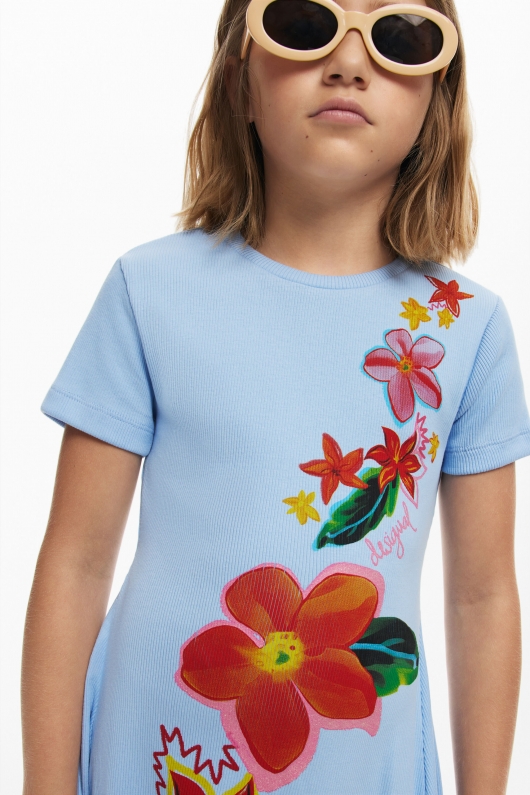 Rochie scurtă albastră cu imprimeu floral