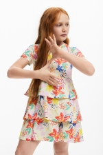 Rochie scurtă cu imprimeu floral și animal