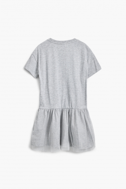 Rochie gri scurtă cu paiete și fustă tulle