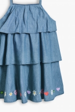 Rochie scurtă denim cu volane și broderie