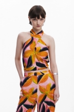 Top multicolor floral fără mâneci halter