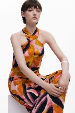 Top multicolor floral fără mâneci halter