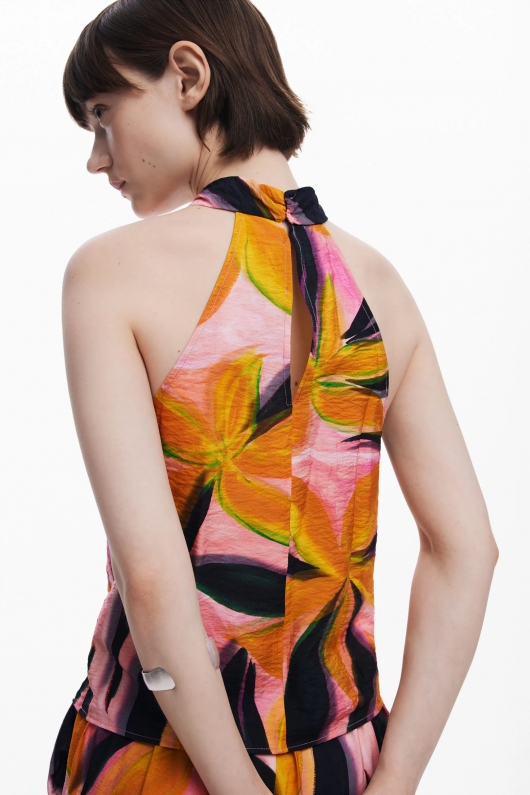 Top multicolor floral fără mâneci halter