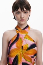 Top multicolor floral fără mâneci halter