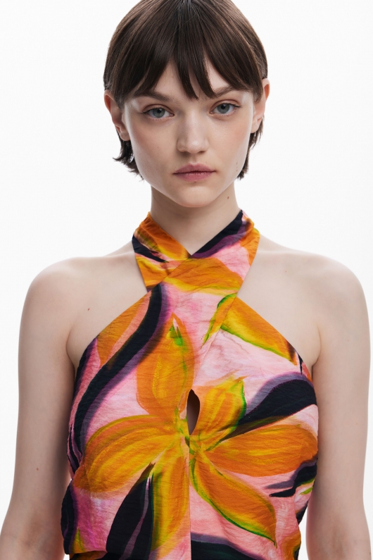 Top multicolor floral fără mâneci halter