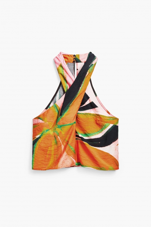 Top multicolor floral fără mâneci halter