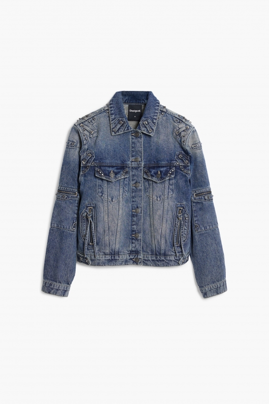 Jachetă denim albastru cu ținte decorative