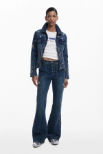 Jachetă scurtă denim albastru cu broderie
