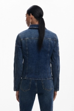 Jachetă scurtă denim albastru cu broderie