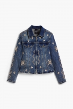 Jachetă scurtă denim albastru cu broderie