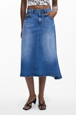Fustă midi denim albastru cu tiv asimetric