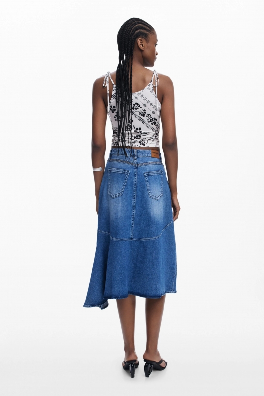 Fustă midi denim albastru cu tiv asimetric
