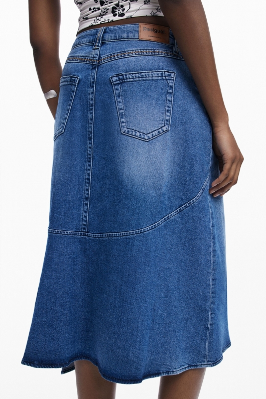 Fustă midi denim albastru cu tiv asimetric