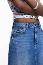 Fustă midi denim albastru cu tiv asimetric