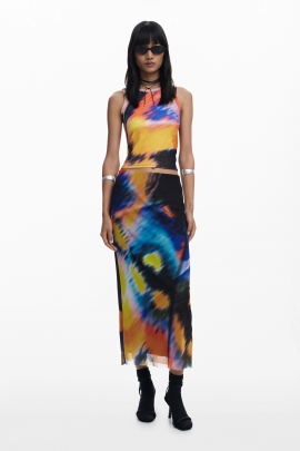 Fustă midi multicoloră din tulle
