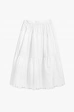 Fustă midi albă cu broderie și talie elastică