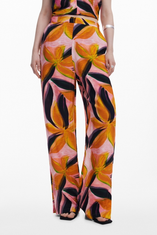 Pantaloni casual cu imprimeu floral multicolor