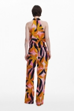 Pantaloni casual cu imprimeu floral multicolor