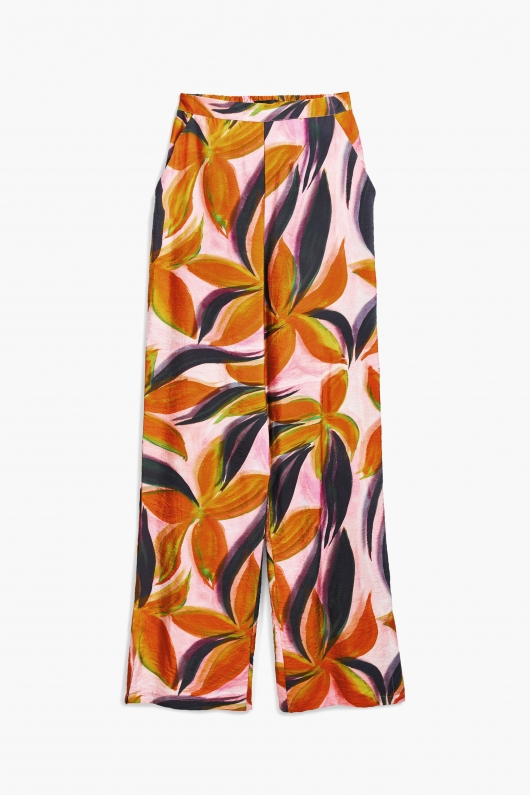 Pantaloni casual cu imprimeu floral multicolor