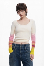 Bluză tricot neagră cu mâneci lungi în dungi