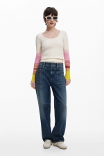 Bluză tricot neagră cu mâneci lungi în dungi