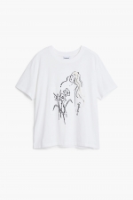 Tricou alb cu imprimeu floral și dantelă