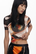 Tricou din tull multicolor cu imprimeu fluturi