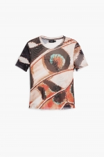 Tricou din tull multicolor cu imprimeu fluturi