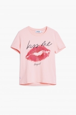 Tricou roz slim cu imprimeu buze și mesaj