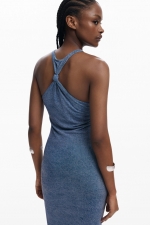 Rochie midi tulle albastru denim mulată