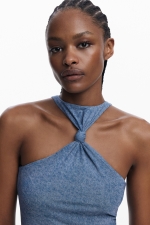 Rochie midi tulle albastru denim mulată