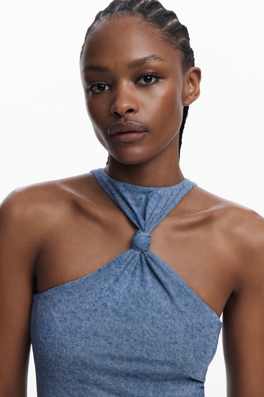 Rochie midi tulle albastru denim mulată
