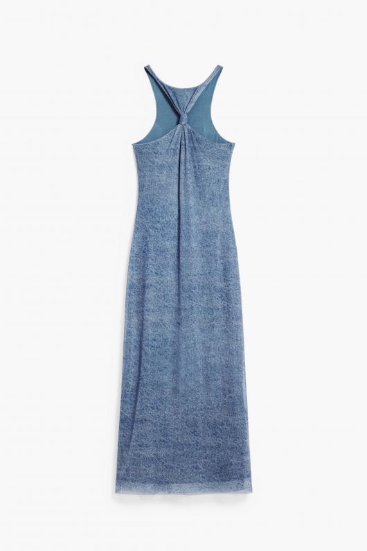 Rochie midi tulle albastru denim mulată