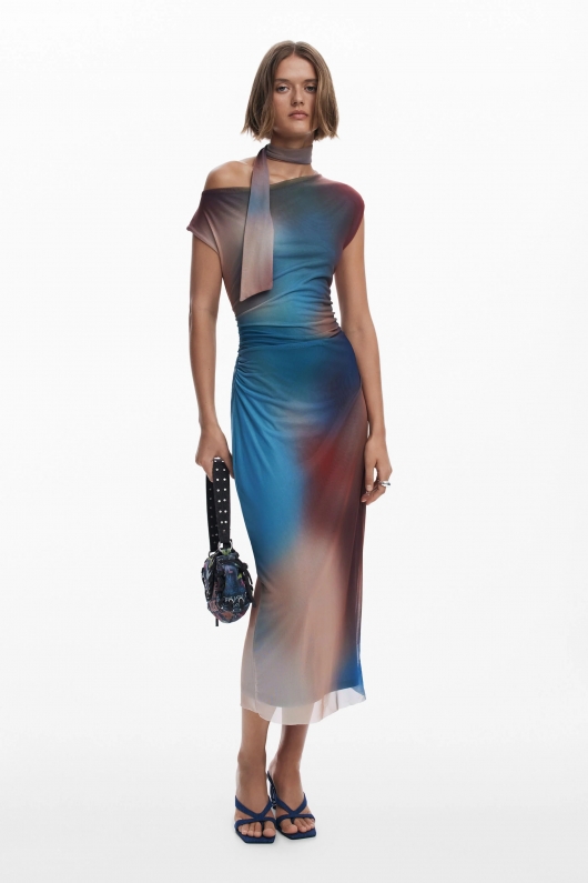 Rochie midi de ocazie cu imprimeu multicolor