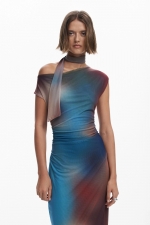 Rochie midi de ocazie cu imprimeu multicolor