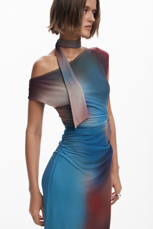 Rochie midi de ocazie cu imprimeu multicolor