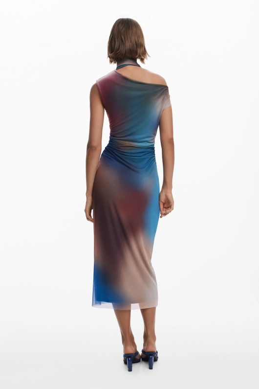 Rochie midi de ocazie cu imprimeu multicolor
