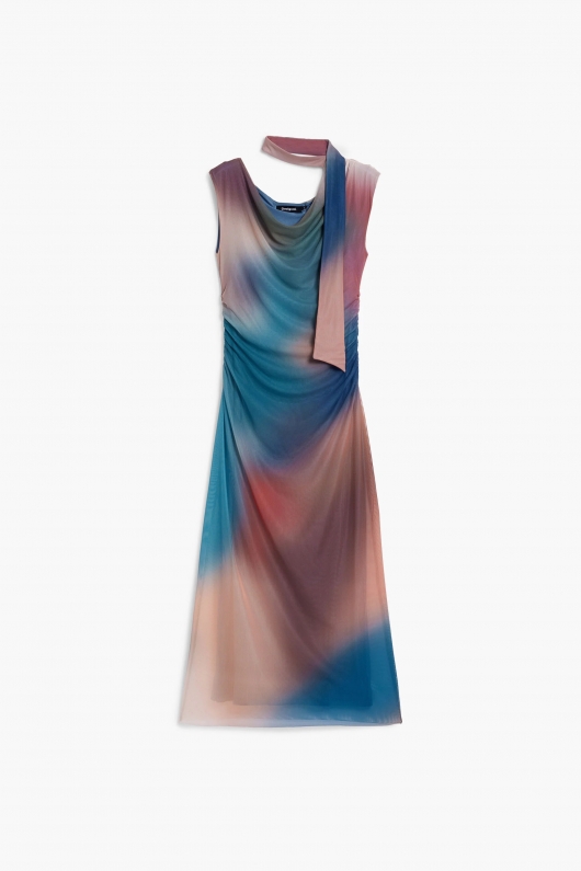 Rochie midi de ocazie cu imprimeu multicolor