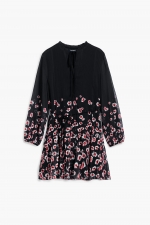 Rochie scurtă neagră cu print floral și cordon