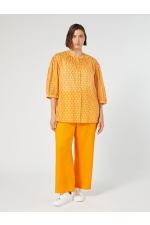 Pantaloni galbeni din in cu broderie geometrică